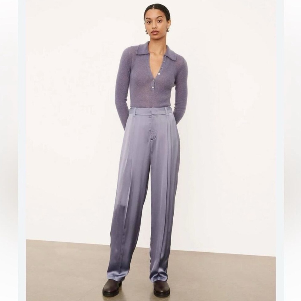 VINCE. HIGH WAIST SATIN DOUBLE PLEATED FLARED PANTS Size 6